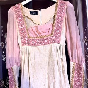 RARE Vintage 70s Gunne Sax Pink Medieval Dress